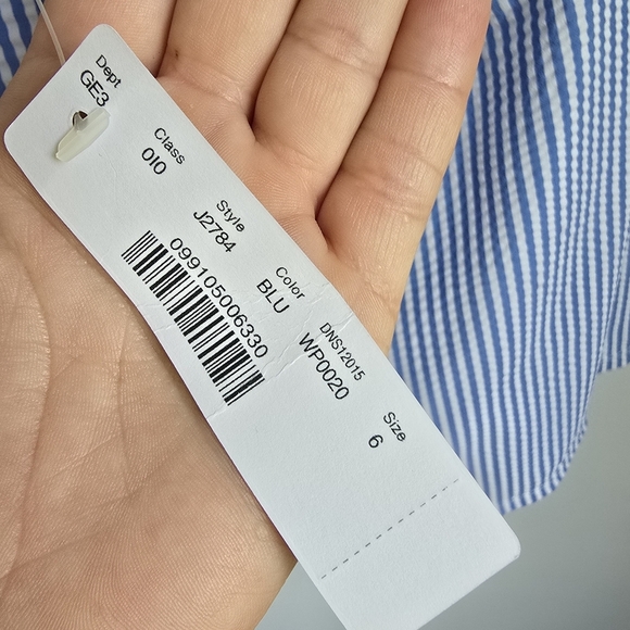 J. Crew, New Blue & White Seersucker Plunging Halter Swim Dress Swimsuit SZ 6 - Picture 7 of 10